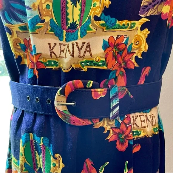 African Kenya Dress w/Button Side Slit, Blue Multi-Color, Alexander Campbell, 8 - Picture 7 of 13